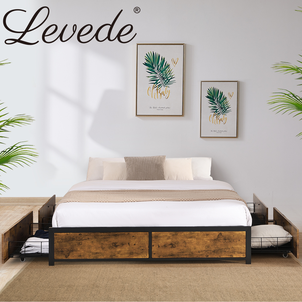 Levede Metal Bed Frame Mattress Base Platform Wooden 4 Drawers Double ...