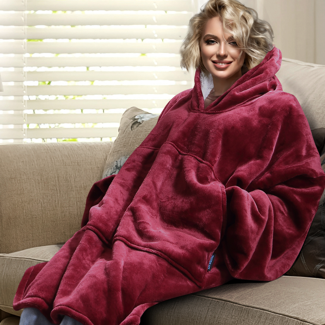 DreamZ Blanket Hoodie Adult Sweatshirt Hooded Soft Plush Comfy Cuddle Burgundy