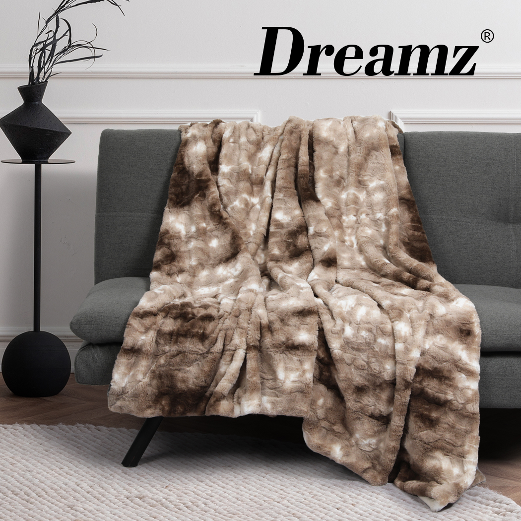 Dreamz Throw Blanket Luxury Tie-dyed Fleece Faux Fur Bed Sofa 500GSm Thick Soft - Picture 35 of 58