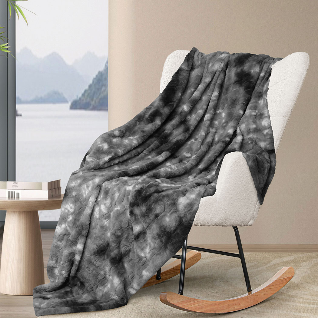 Dreamz Throw Blanket Luxury Tie-dyed Fleece Faux Fur Bed Sofa 500GSm Thick Soft - Picture 48 of 58
