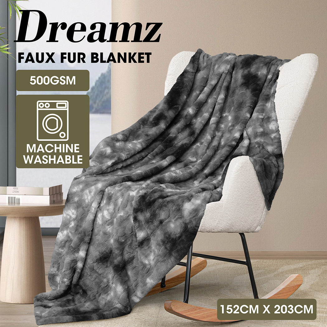 Dreamz Throw Blanket Luxury Tie-dyed Fleece Faux Fur Bed Sofa 500GSm Thick Soft - Picture 50 of 58