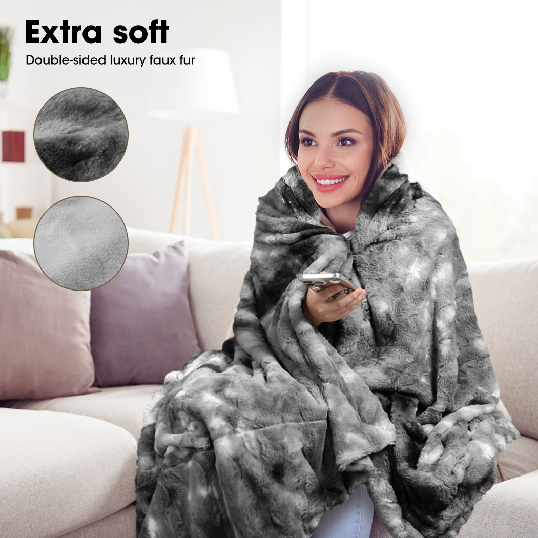 Dreamz Throw Blanket Luxury Tie-dyed Fleece Faux Fur Bed Sofa 500GSm Thick Soft - Picture 51 of 58