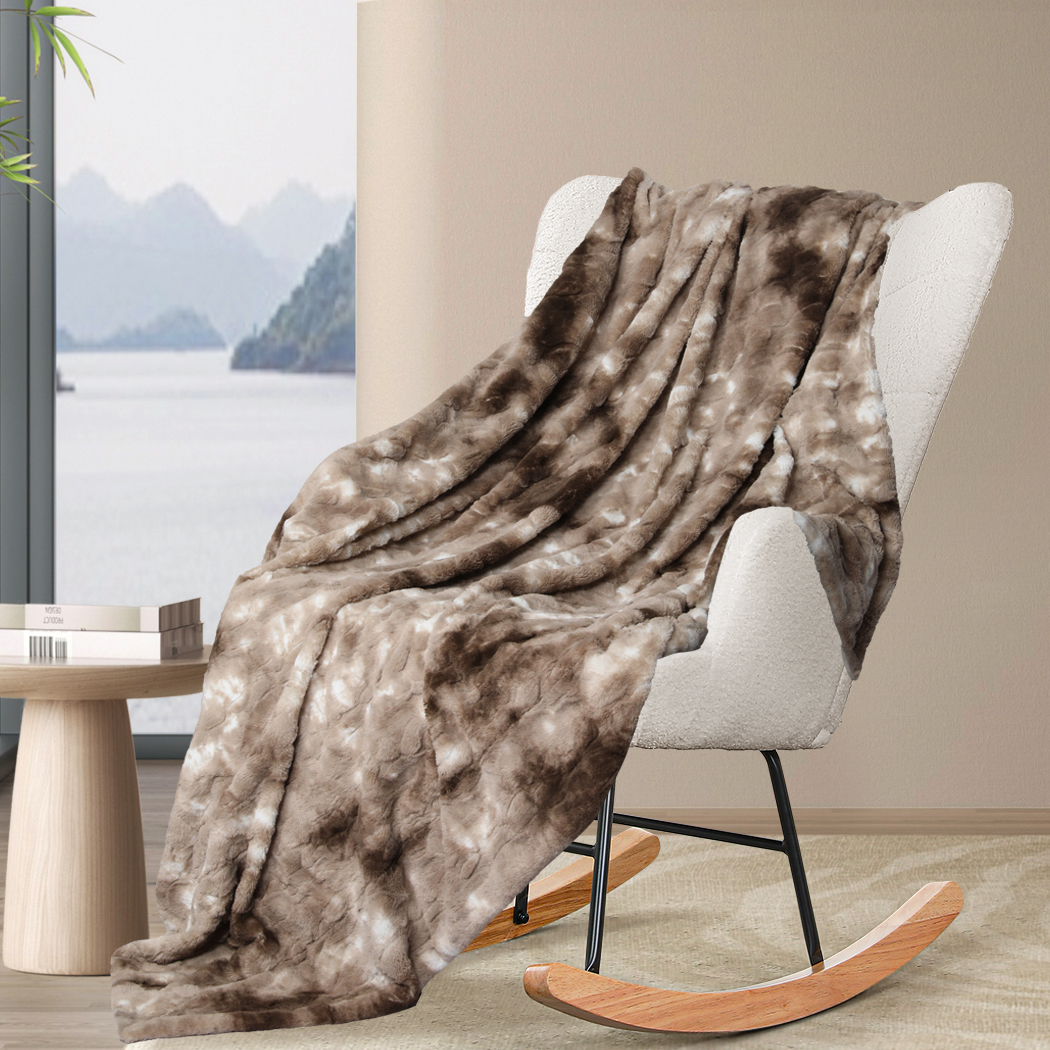 Dreamz Throw Blanket Luxury Tie-dyed Fleece Faux Fur Bed Sofa 500GSm Thick Soft - Picture 12 of 58