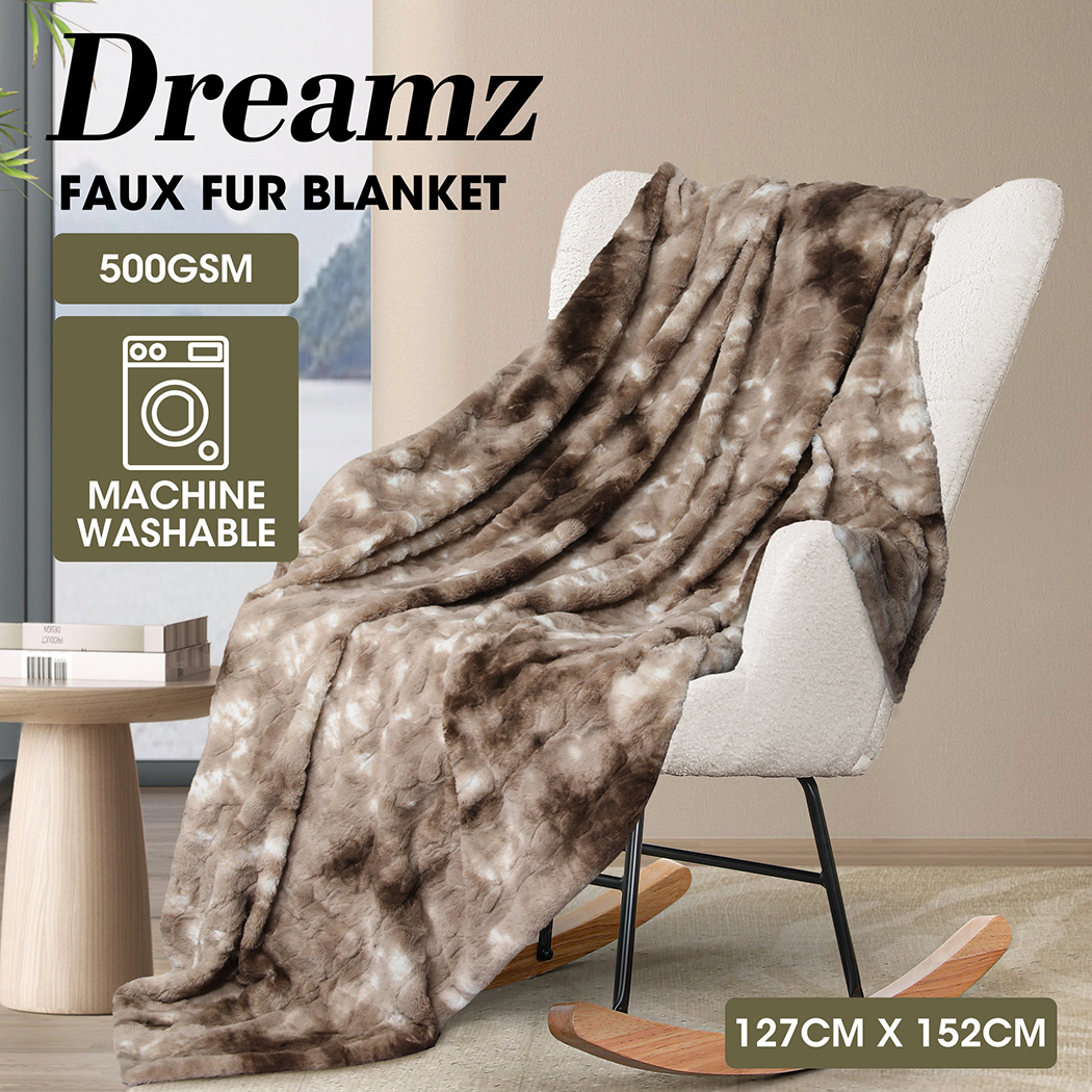 Dreamz Throw Blanket Luxury Tie-dyed Fleece Faux Fur Bed Sofa 500GSm Thick Soft - Picture 14 of 58