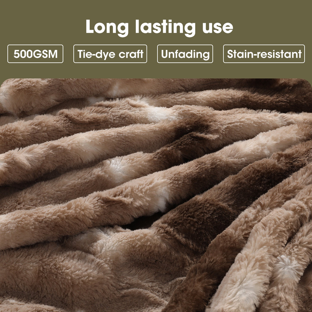 Dreamz Throw Blanket Luxury Tie-dyed Fleece Faux Fur Bed Sofa 500GSm Thick Soft - Picture 19 of 58