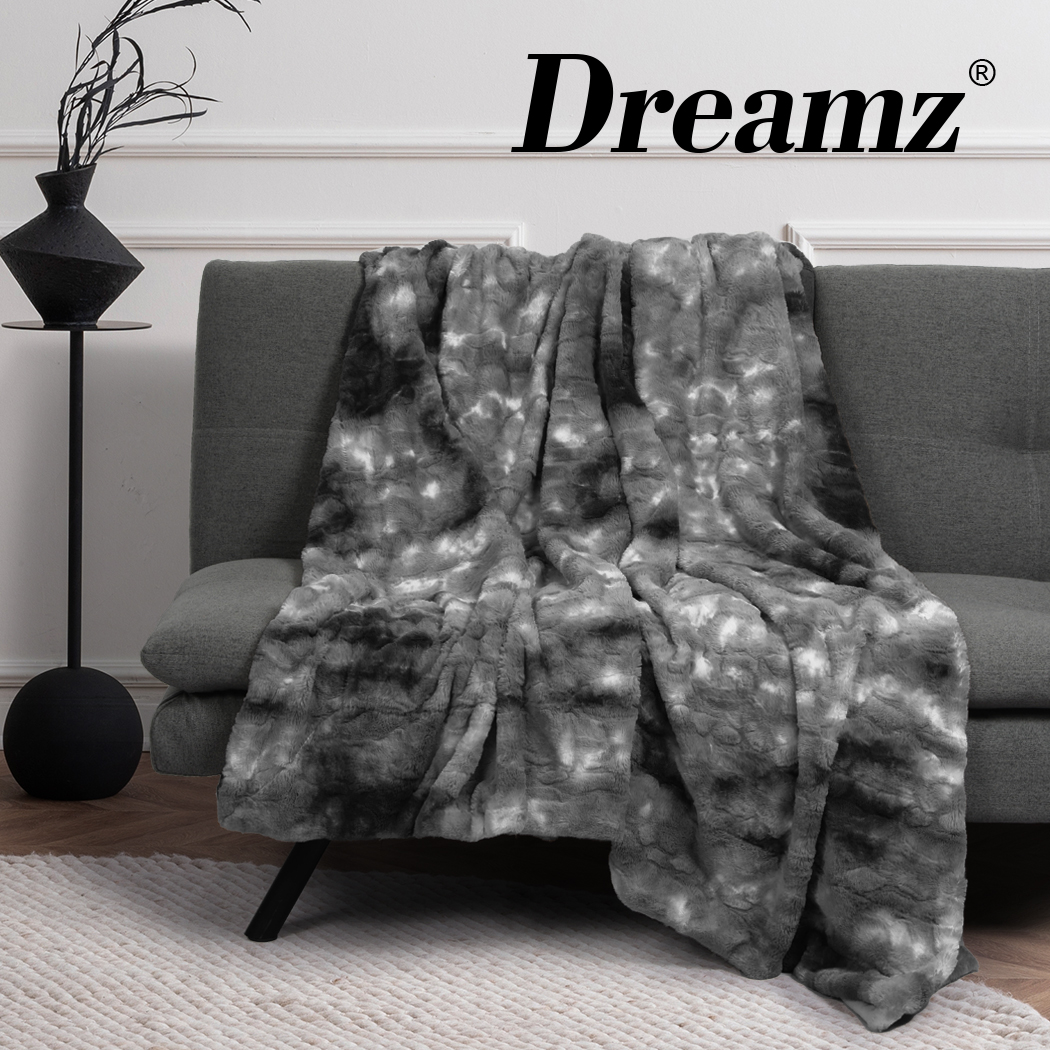 Dreamz Throw Blanket Luxury Tie-dyed Fleece Faux Fur Bed Sofa 500GSm Thick Soft - Picture 47 of 58