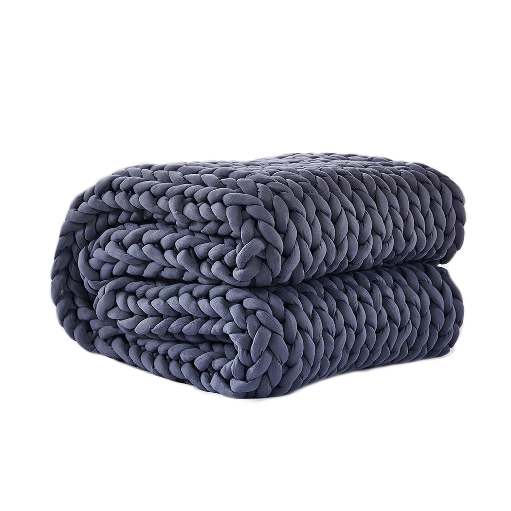 TopSellers-Chunky Knitted Weighted Blanket - Dark Grey Queen 9KG Cozy Comfort