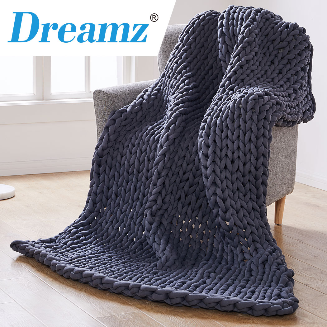 Dreamz Knitted Weighted Blanket Chunky Bulky Knit Throw Blanket 9KG Dark Grey