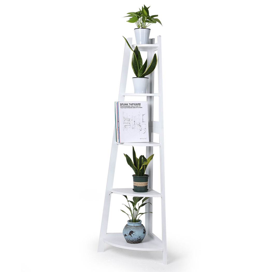 TopSellers-5 Tier Corner Shelf - Modern White Wooden Storage for Home