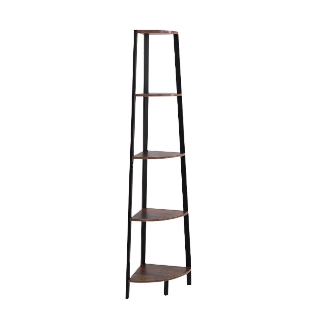 TopSellers-Corner Shelf Brown - 5 Tier Industrial Storage Display Unit