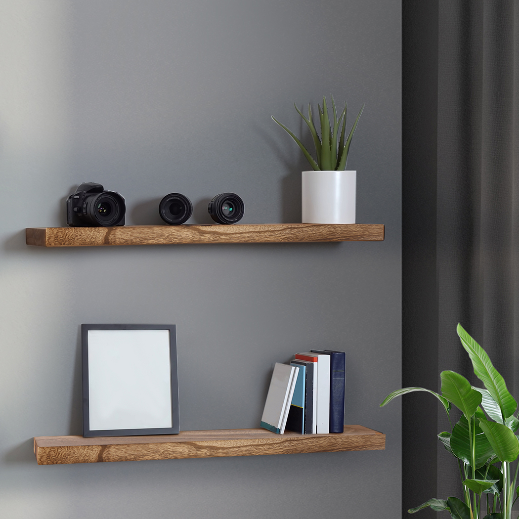 Levede 2Pcs Floating Shelves Wall Mounted Storage Wood Display Shelf 61cm/90cm - Picture 10 of 27
