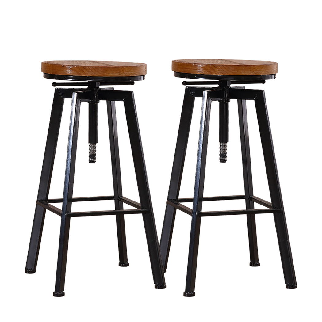 TopSellers-Industrial Bar Stools Set of 2 - Vintage Wood & Metal Retro Design