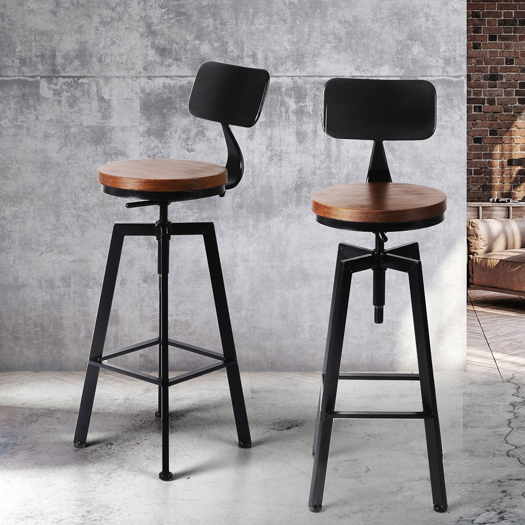 Levede 4x Industrial Bar Stools Chairs Kitchen Stool Wooden Barstools Swivel