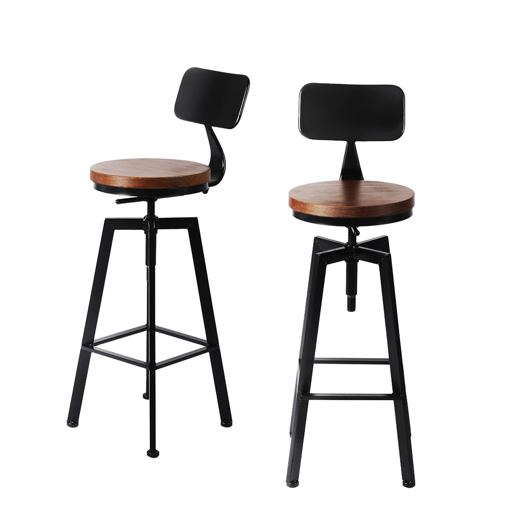 TopSellers-Industrial Bar Stools - Black Frame Pinewood Seat  360 Swivel