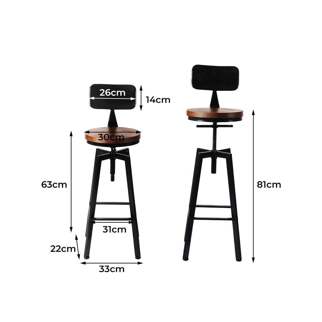 Levede 4x Industrial Bar Stools Chairs Kitchen Stool Wooden Barstools Swivel