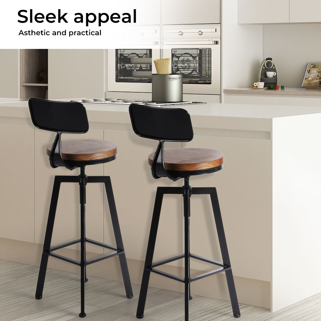 Levede 1x/2x/4x Bar Stool Barstools Kitchen Wooden PU Industrial Swivel Chair - Picture 24 of 74