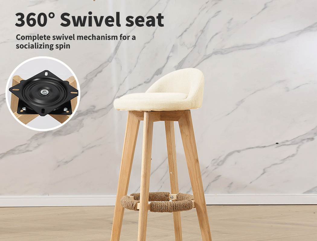 2x Levede Bar Stools Swivel Kitchen Barstools Wooden Leather Fabric