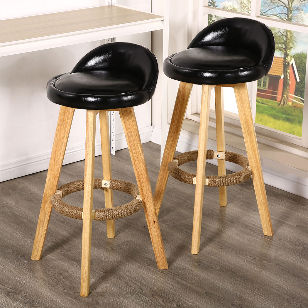 2x Leather Swivel Bar Stool Kitchen Stool Dining Chair Barstools Black
