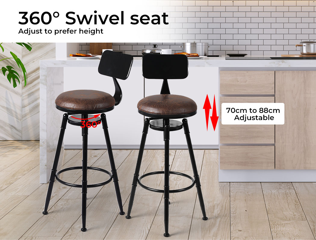 Levede 1x/2x/4x Bar Stool Barstools Kitchen Wooden PU Industrial Swivel Chair - Picture 36 of 74