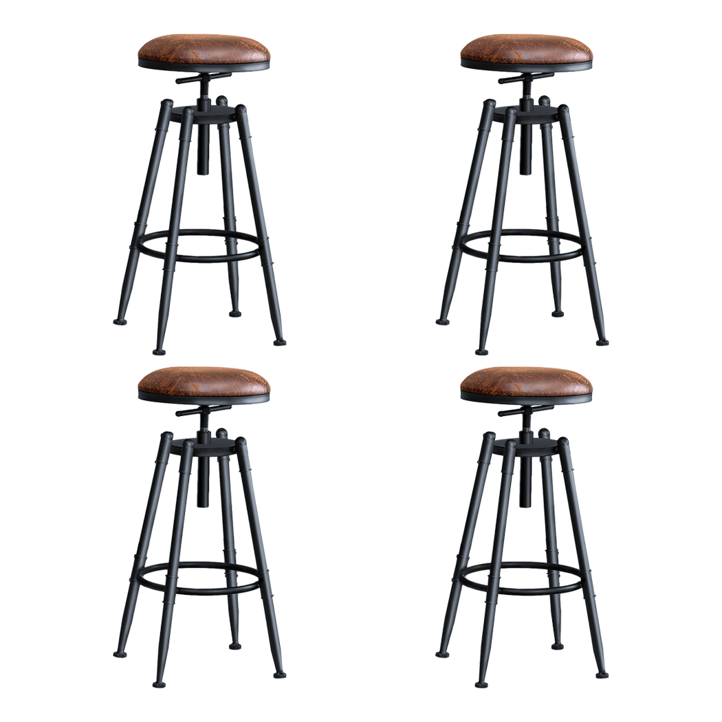 TopSellers-Industrial Bar Stools Set of 4 - Vintage Metal Adjustable Black