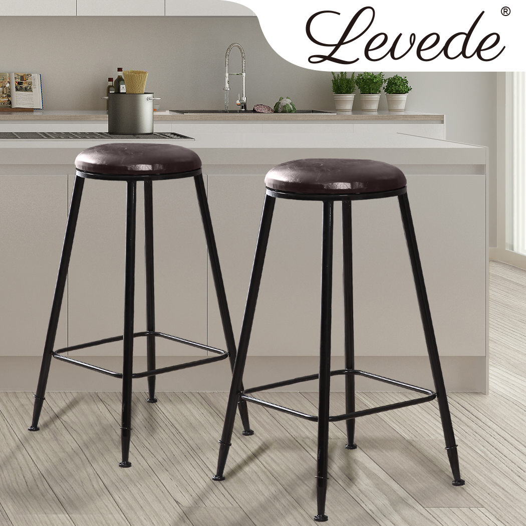 2x Levede Industrial Bar Stool Kitchen Stool Barstools Dining Chair Leather Seat