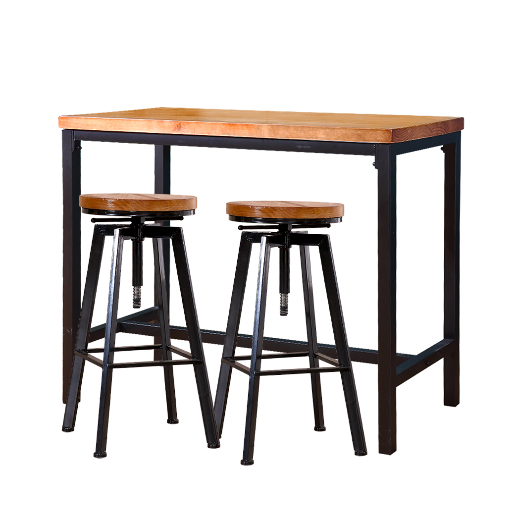 TopSellers-3pcs Bar Table Set - Natural Wood Color Adjustable Height Dining