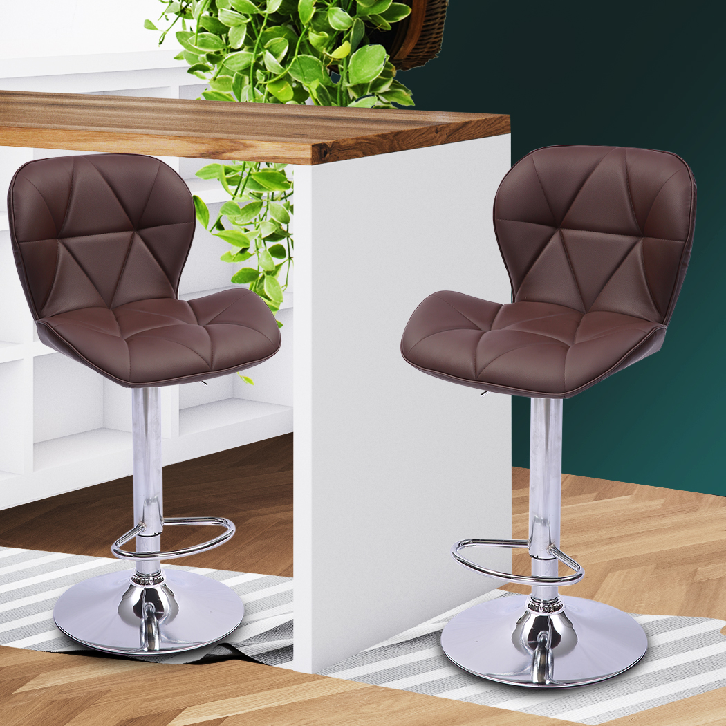 Levede 2x Bar Stool Swivel Gas Lift Kitchen Leather Chair Chairs Metal Barstools