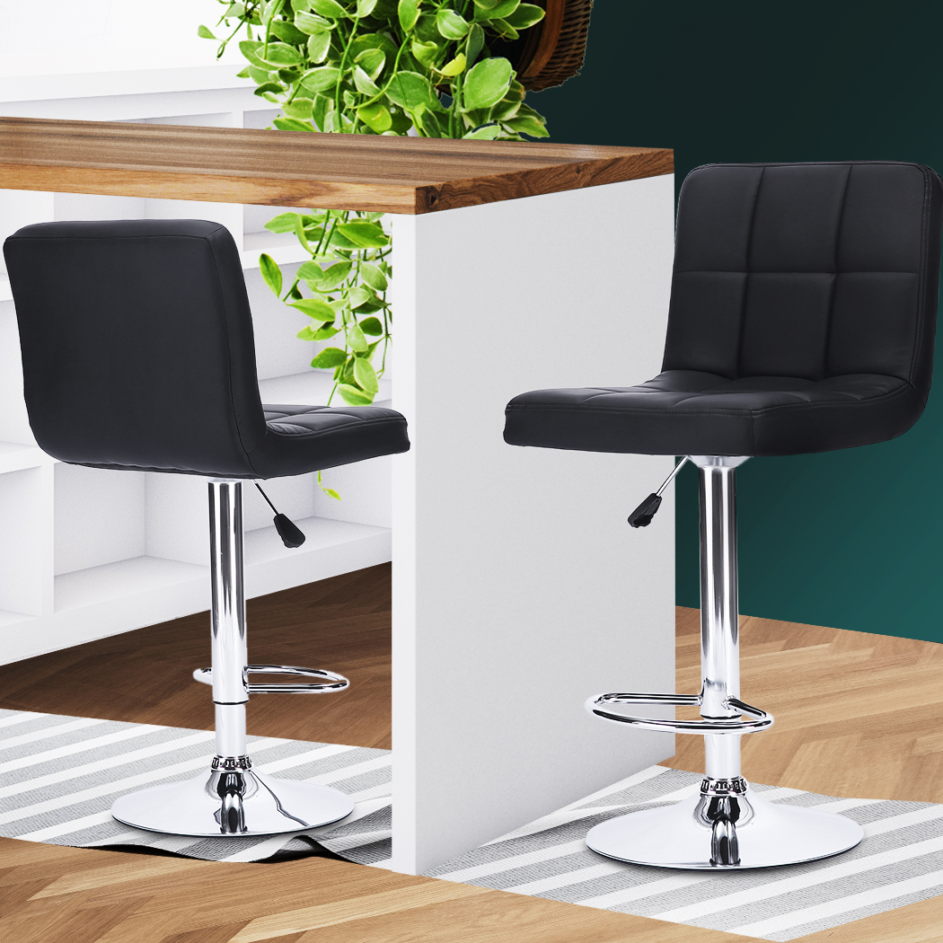 Levede 2x Kitchen Bar Stools Gas Lift Chairs Swivel PU Leather Steel Black