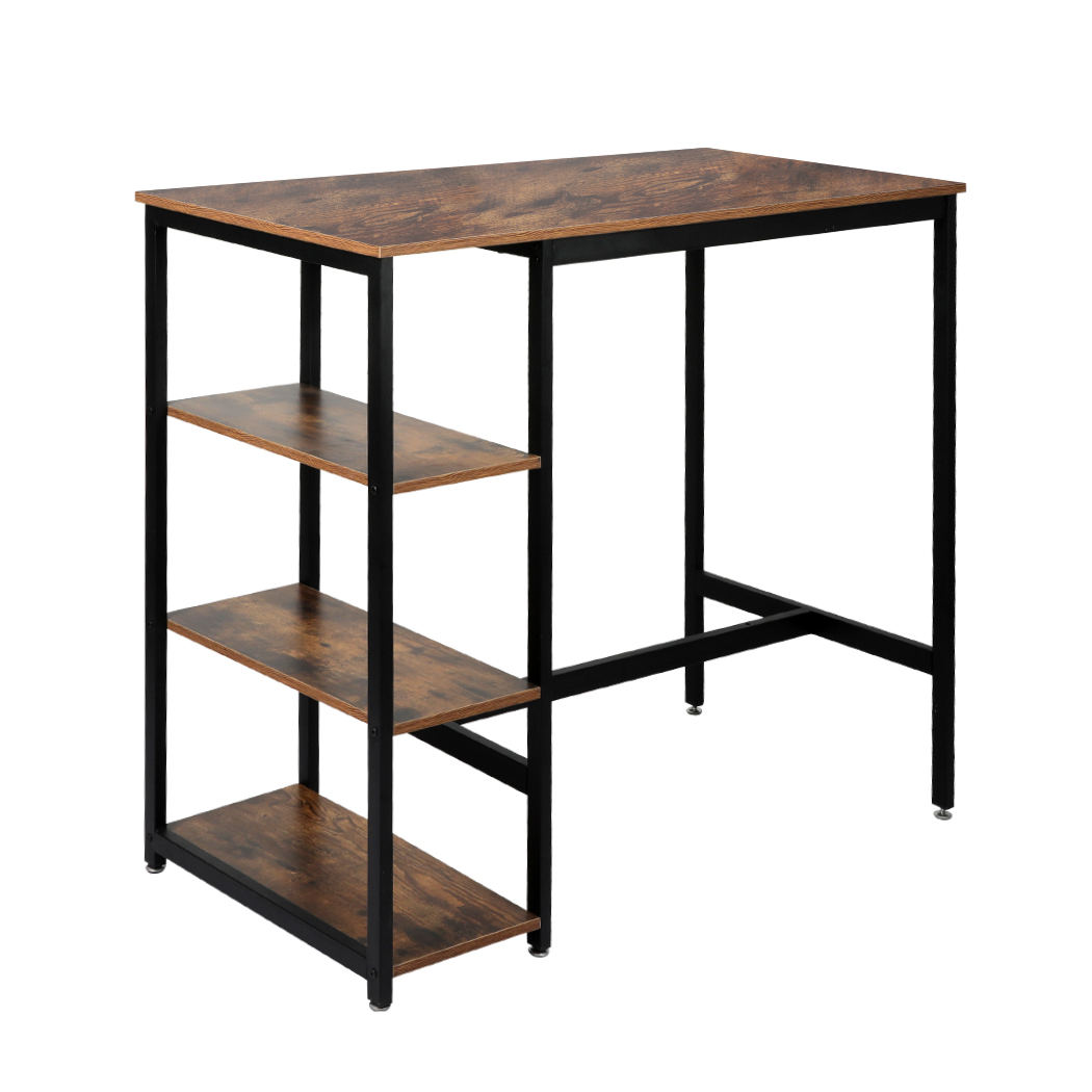 TopSellers-Brown High Bar Table - 110cm Industrial Style with 3 Shelves