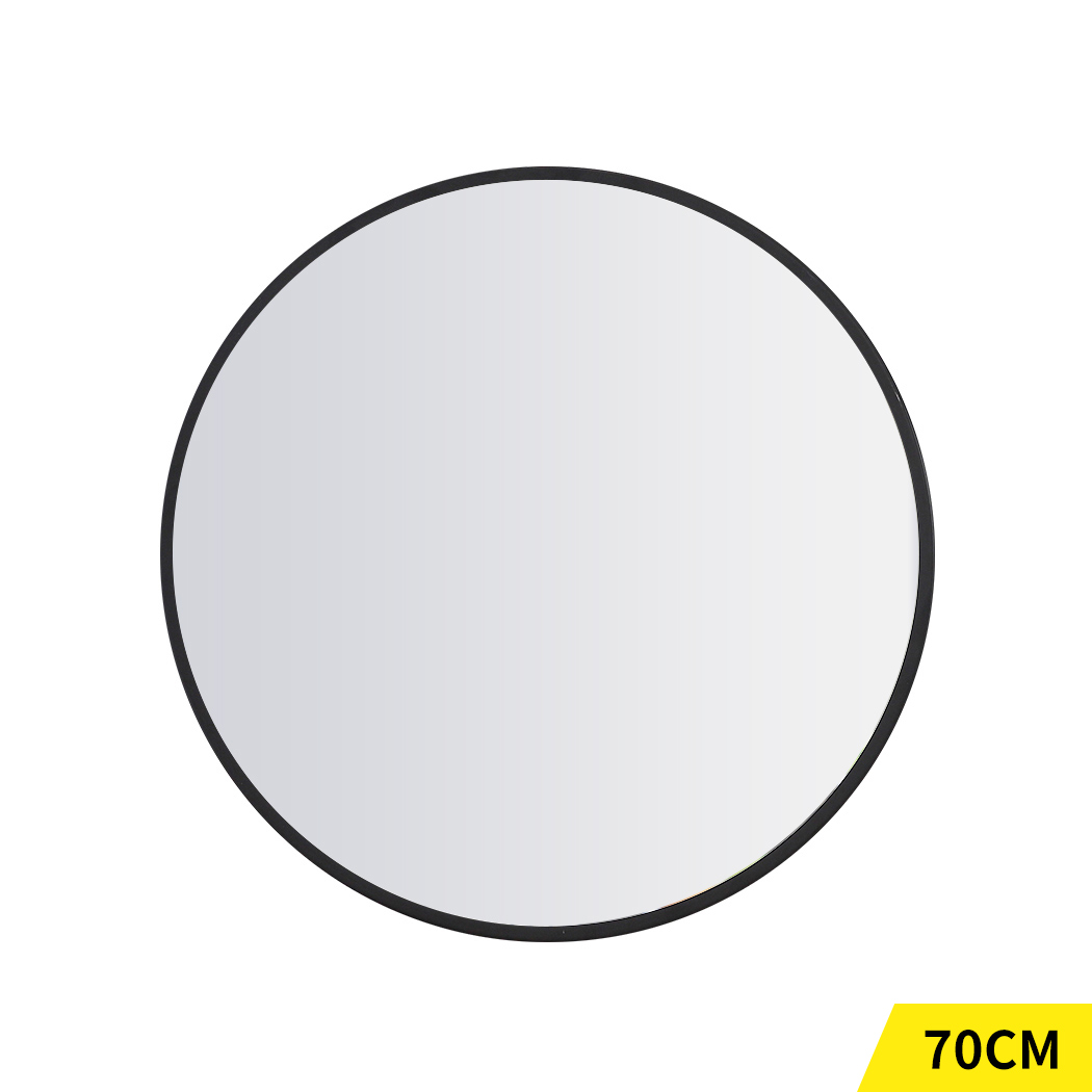 TopSellers-Round Wall Mirror Black - 70cm Large Bathroom Makeup Mirror