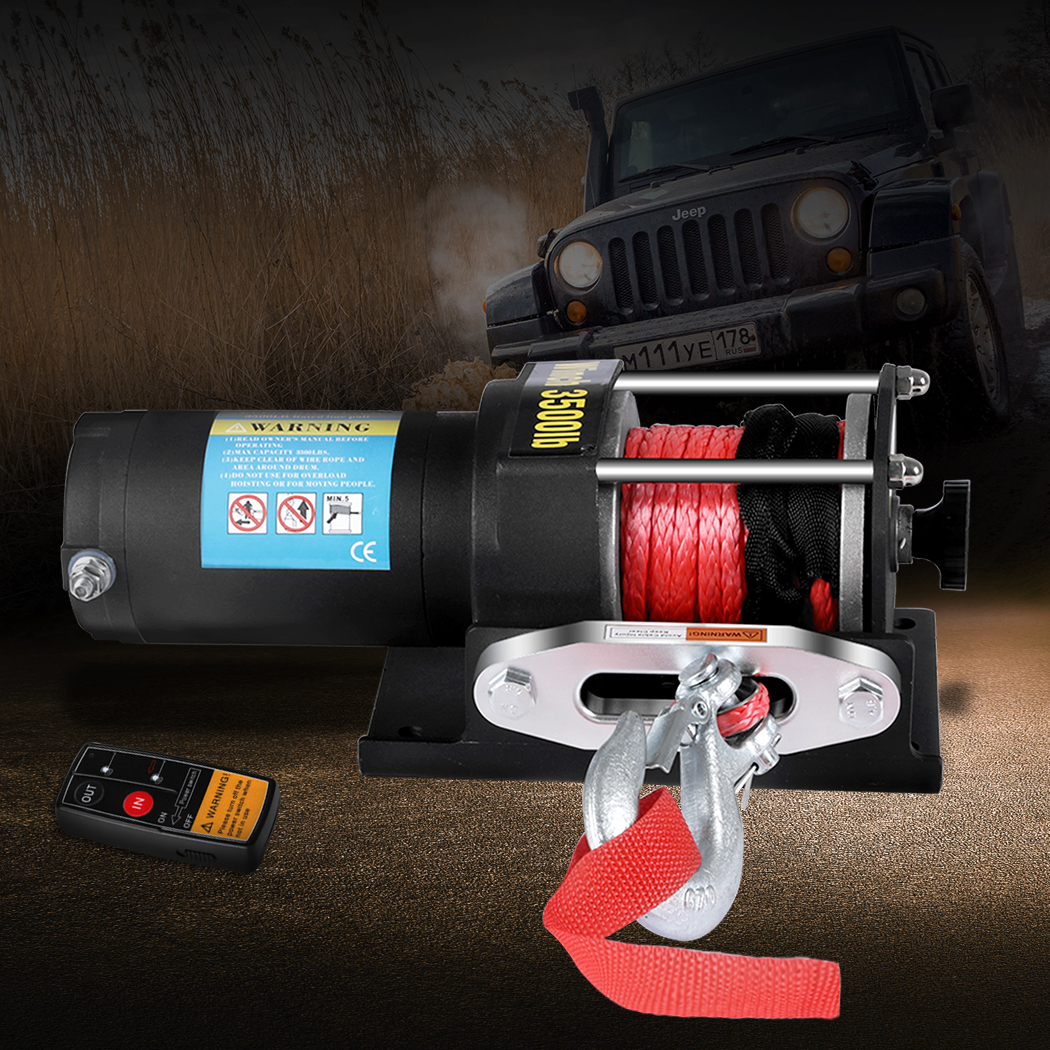 Manan 12V Electric Winch 4WD 3500LB Car Recovery Synthetic Rope Wireless Remote