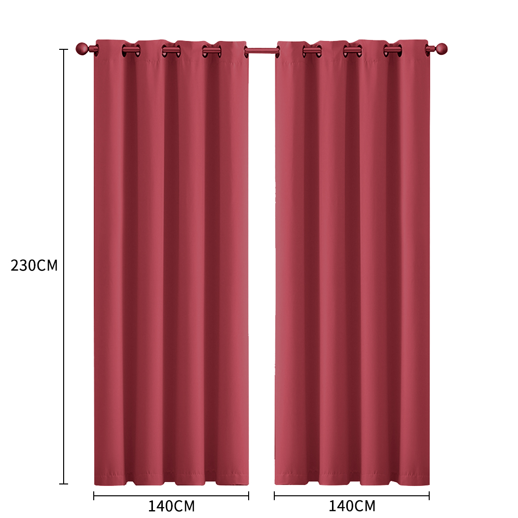 2x Blockout Curtains Panels 3 Layers Eyelet Room Darkening 140x230cm Burgundy