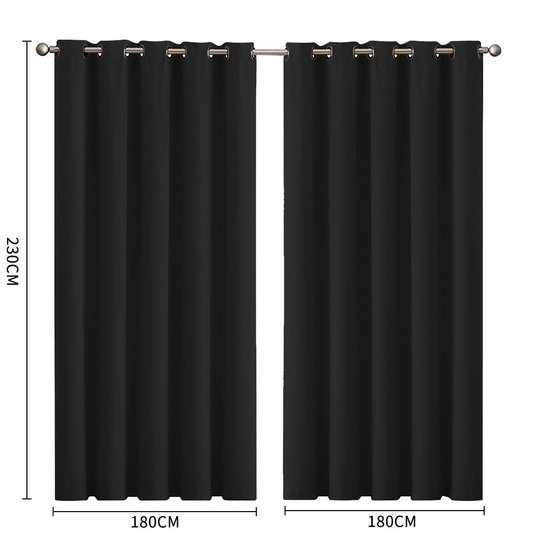 2x Blockout Curtains Panels 3 Layers Eyelet Room Darkening 180x230cm Black