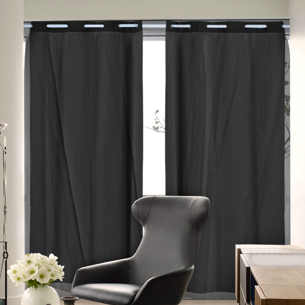 2x Blockout Curtains Panels 3 Layers with Gauze Room Darkening 140x230cm Black