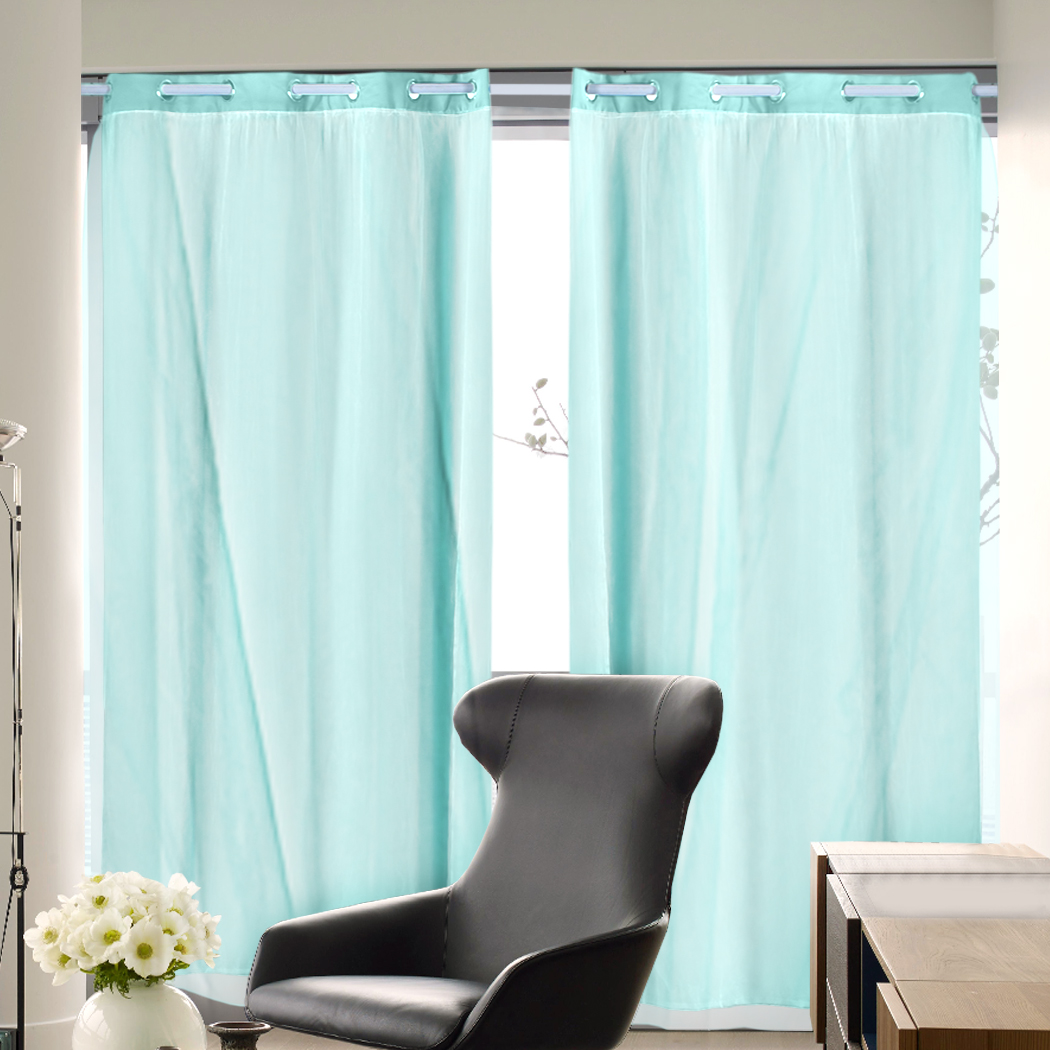 2x Blockout Curtains Panels 3 Layers with Gauze Room Darkening 140x244cm Aqua