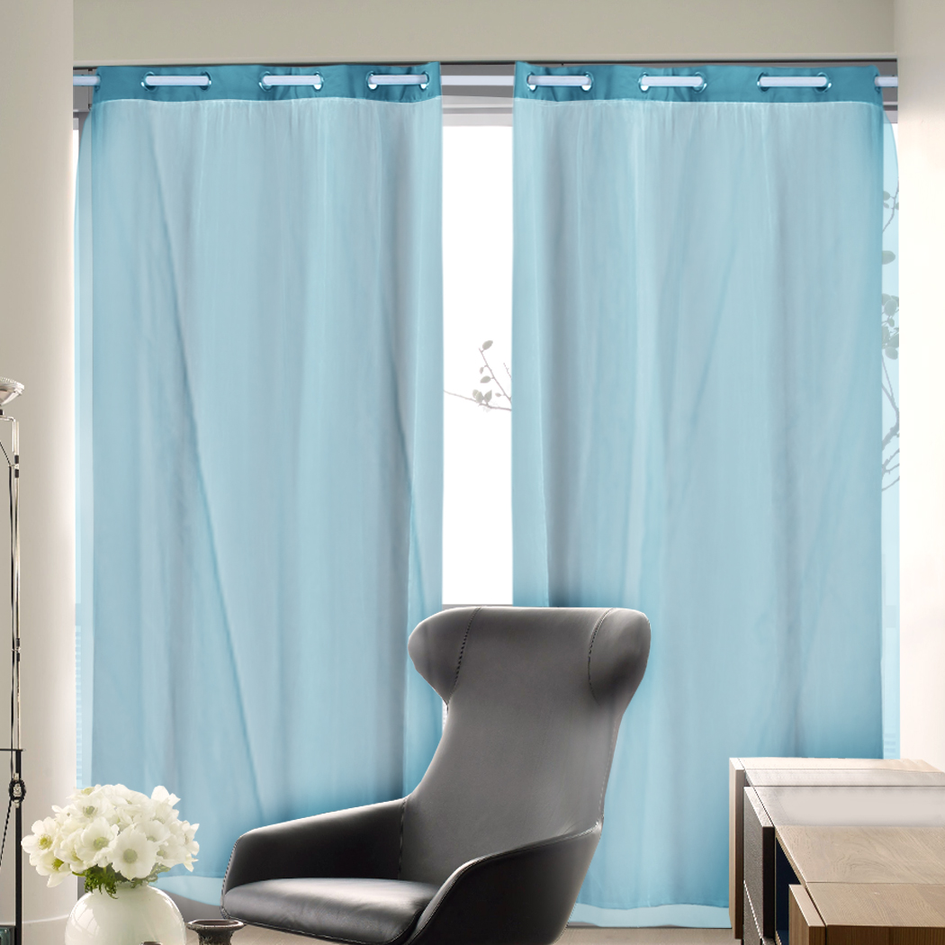 2x Blockout Curtains Panels 3 Layers with Gauze Darkening 140x244cm Turquoise