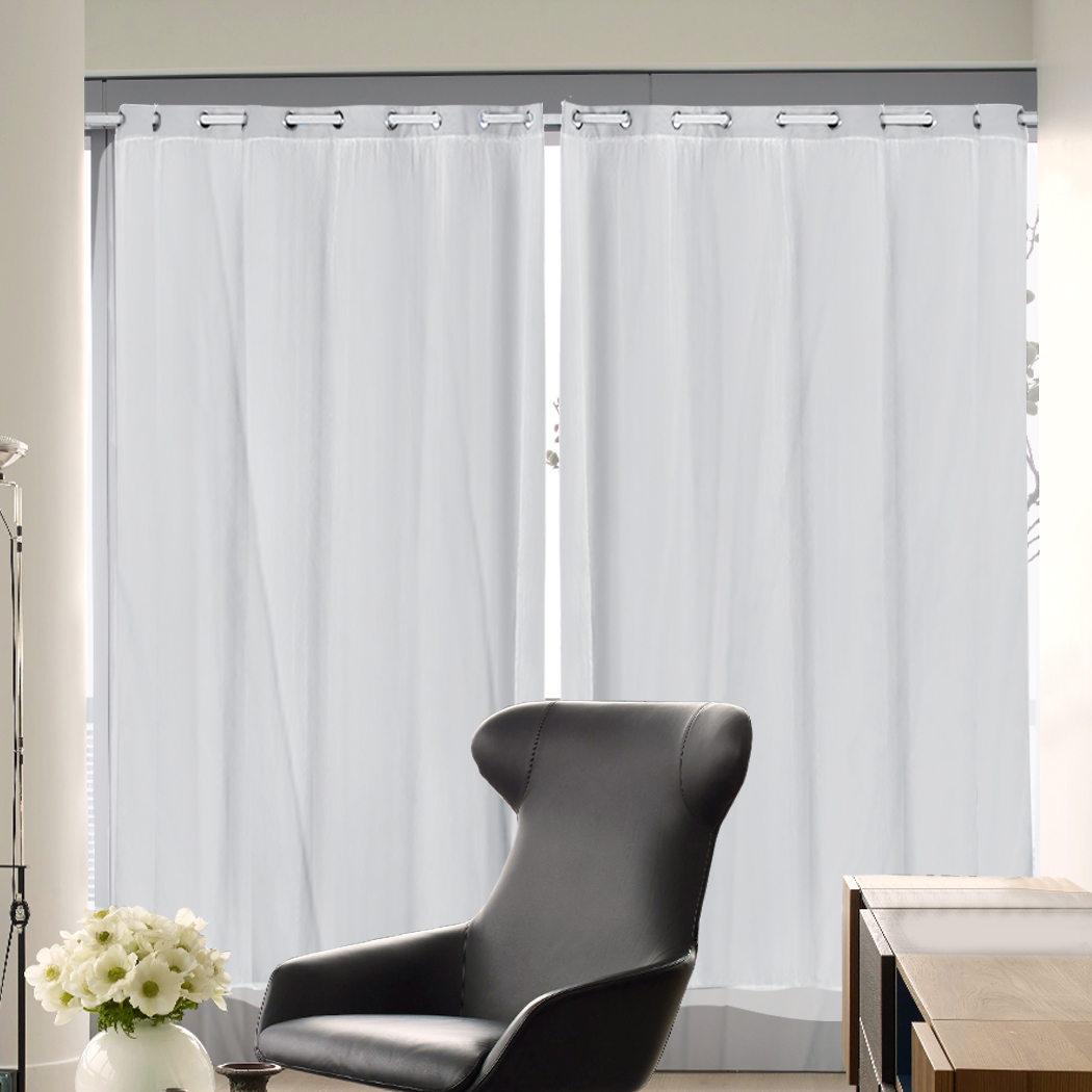 2x Blockout Curtains Panels 3 Layers with Gauze Room Darkening 180x230cm Grey