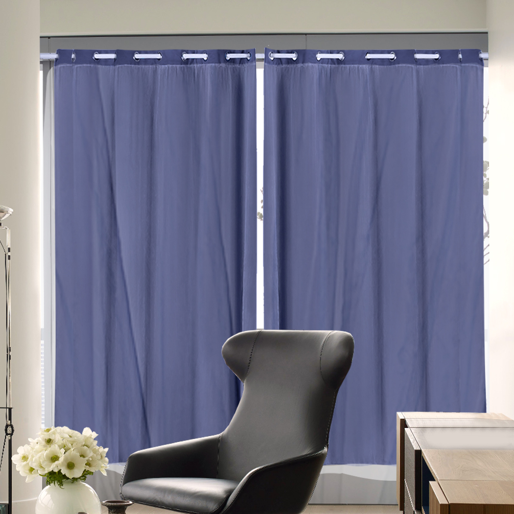 2x Blockout Curtains Panels 3 Layers with Gauze Room Darkening 180x230cm Navy