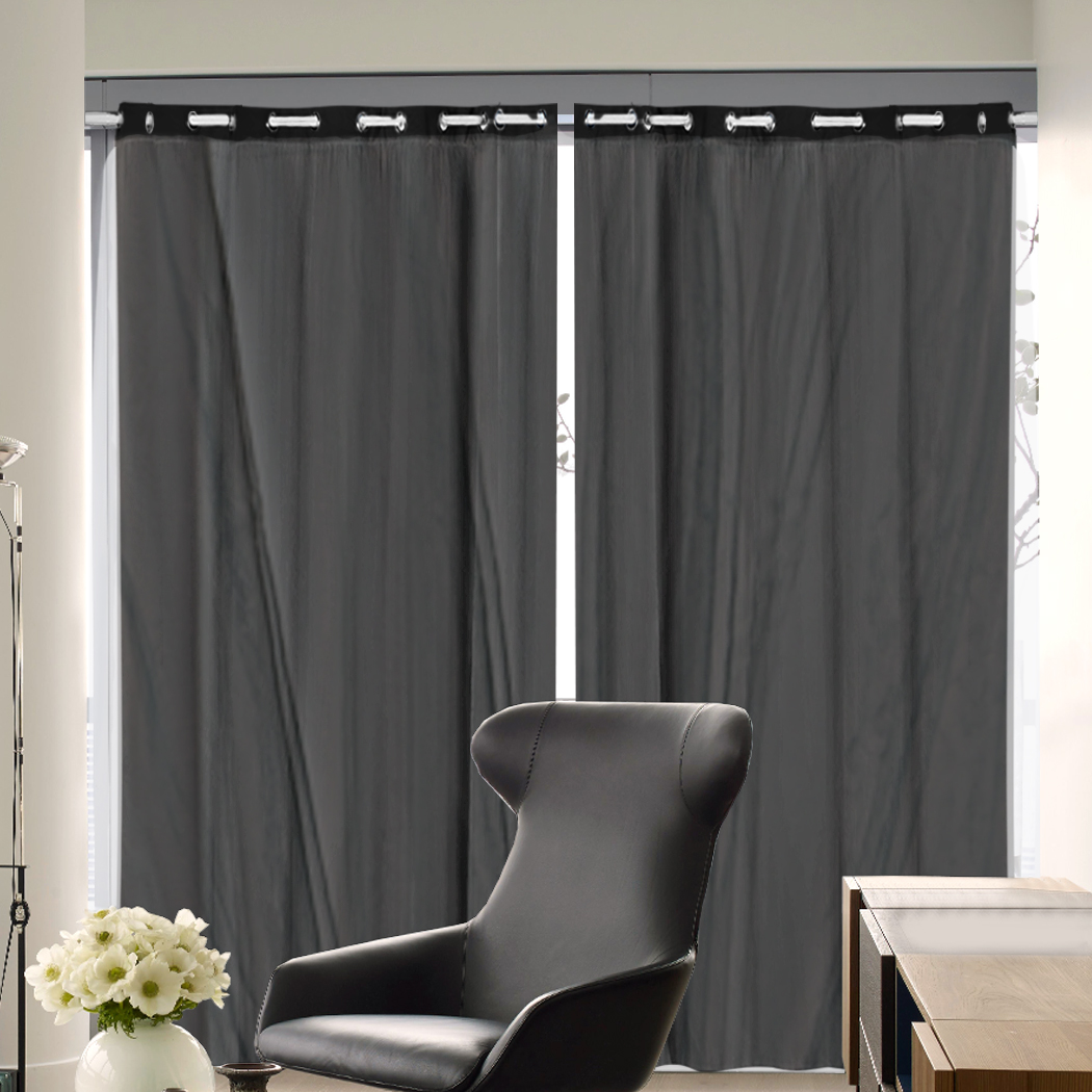 2x Blockout Curtains Panels 3 Layers with Gauze Room Darkening 240x230cm Black