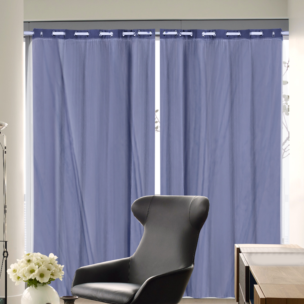 2x Blockout Curtains Panels 3 Layers with Gauze Room Darkening 240x230cm Navy
