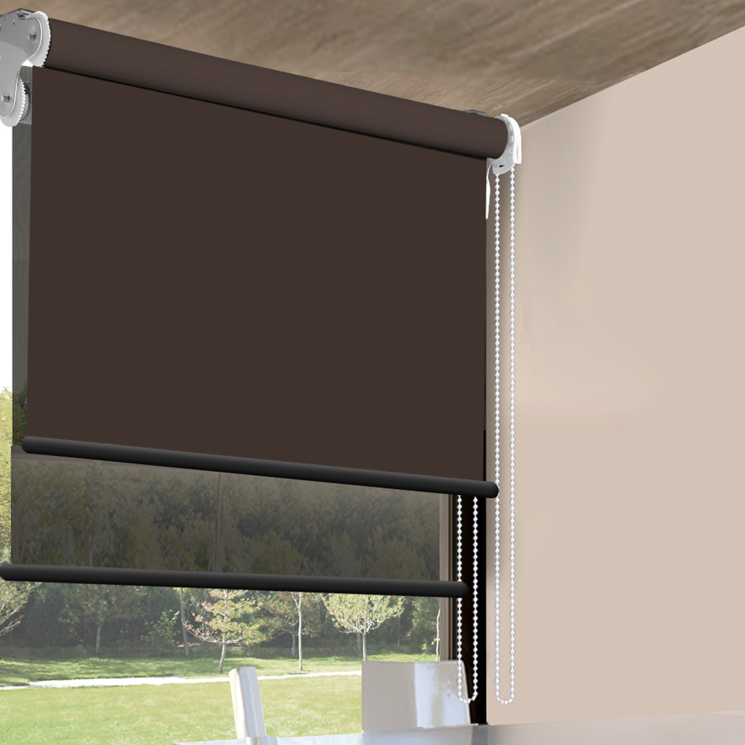 Modern Day/Night Double Roller Blinds Commercial Quality 60x210cm Coffee Black