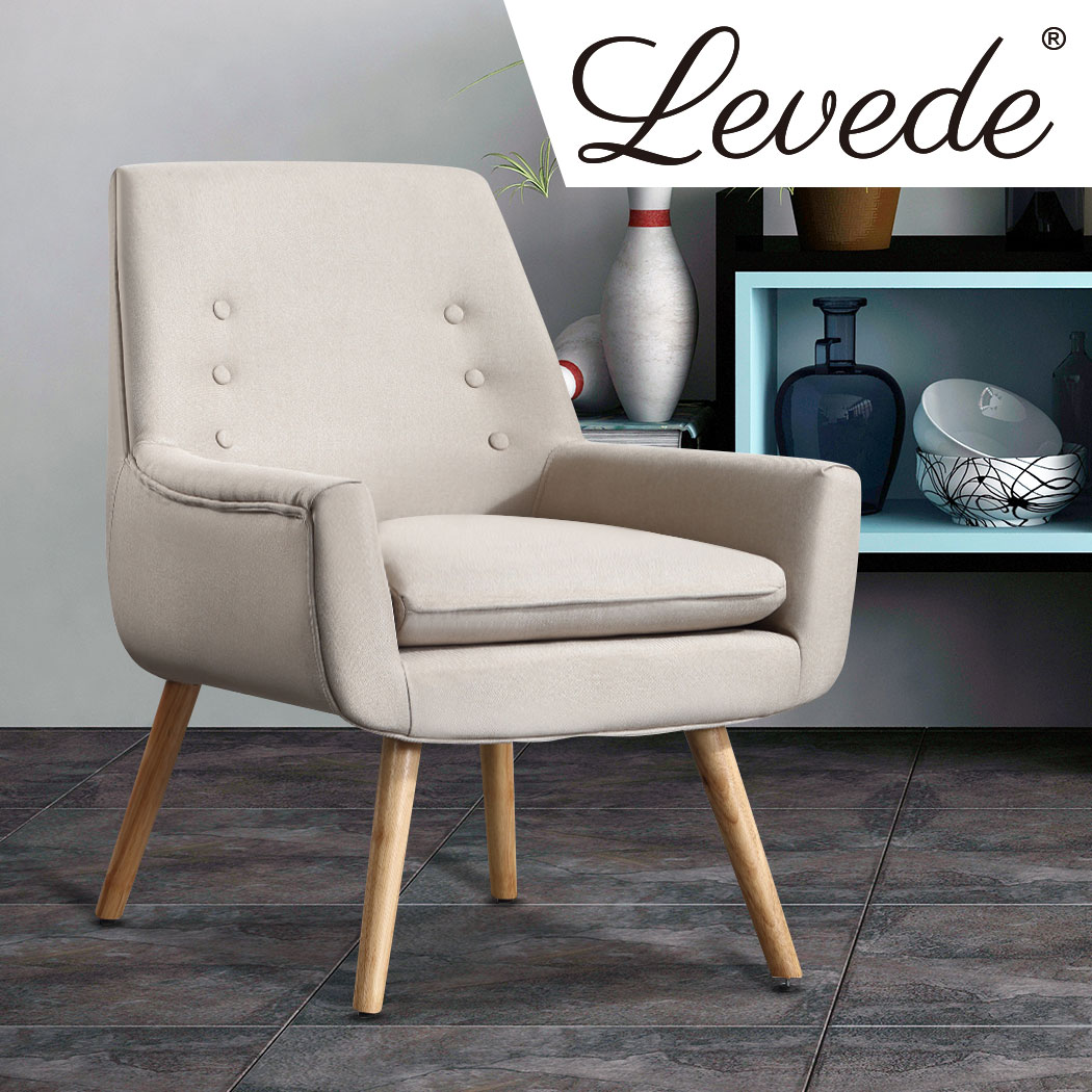 2x Levede Armchair Accent Sofa Lounge Chairs Upholstered Tub Chair Fabric Beige