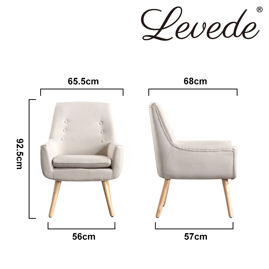 2x Levede Armchair Accent Sofa Lounge Chairs Upholstered Tub Chair Fabric Beige