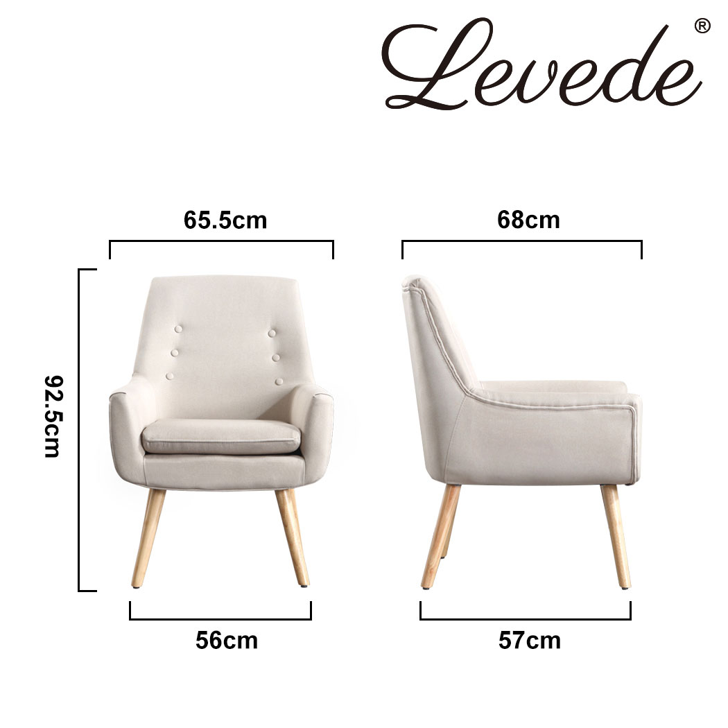 Levede Armchair Accent Sofa Lounge Chairs Upholstered Tub Chair Fabric Beige