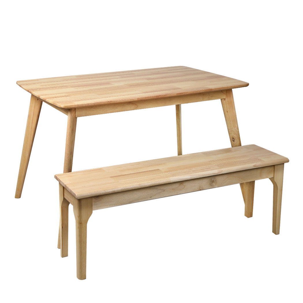 TopSellers-Natural Dining Table and Bench Set - Chic 120cm Solid Wood Design