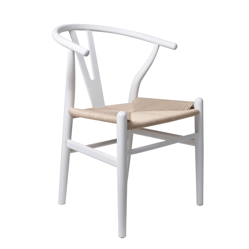 TopSellers-Wooden Dining Chairs Set of 2 - Modern White Rattan Home Decor