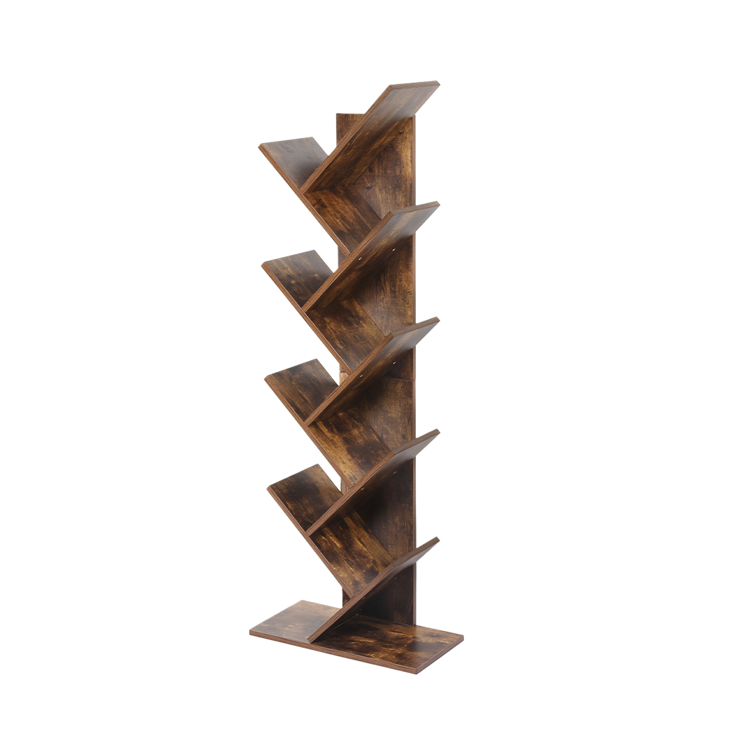 TopSellers-Wooden Tree Bookcase - Elegant 8-Tier Storage  Easy to Assemble