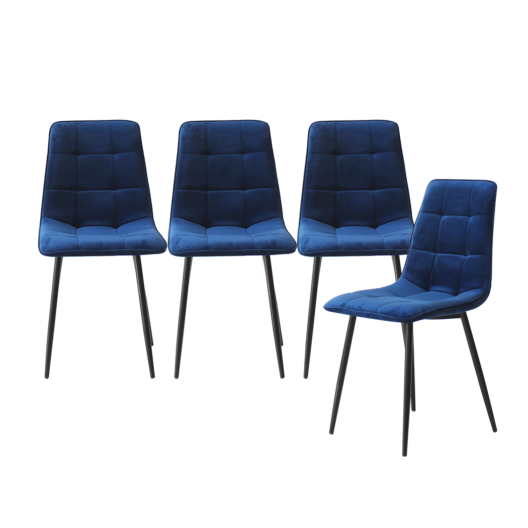 TopSellers-Velvet Blue Dining Chairs - Set of 4 Comfortable Plush Kitchen