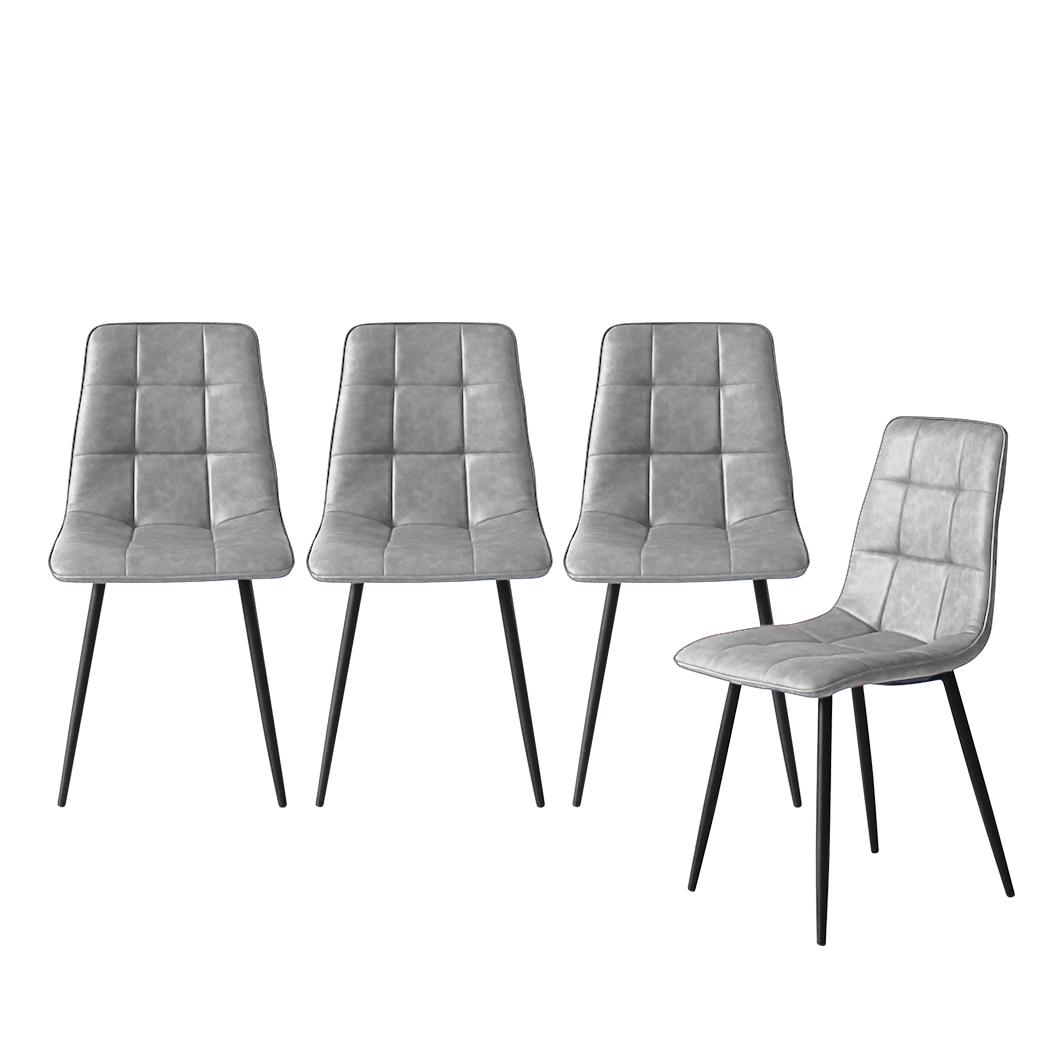 TopSellers-Grey Faux Leather Dining Chairs - Set of 4 Comfortable Kitchen