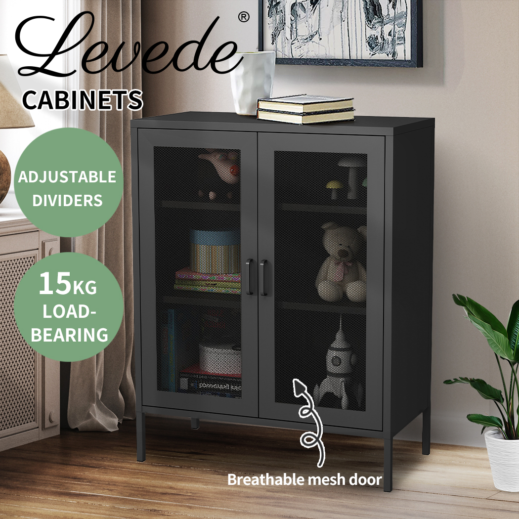 Levede Storage Cabinet Steel Kitchen Cupboard Metal Bookcase Filing Office Black - Picture 1 of 12